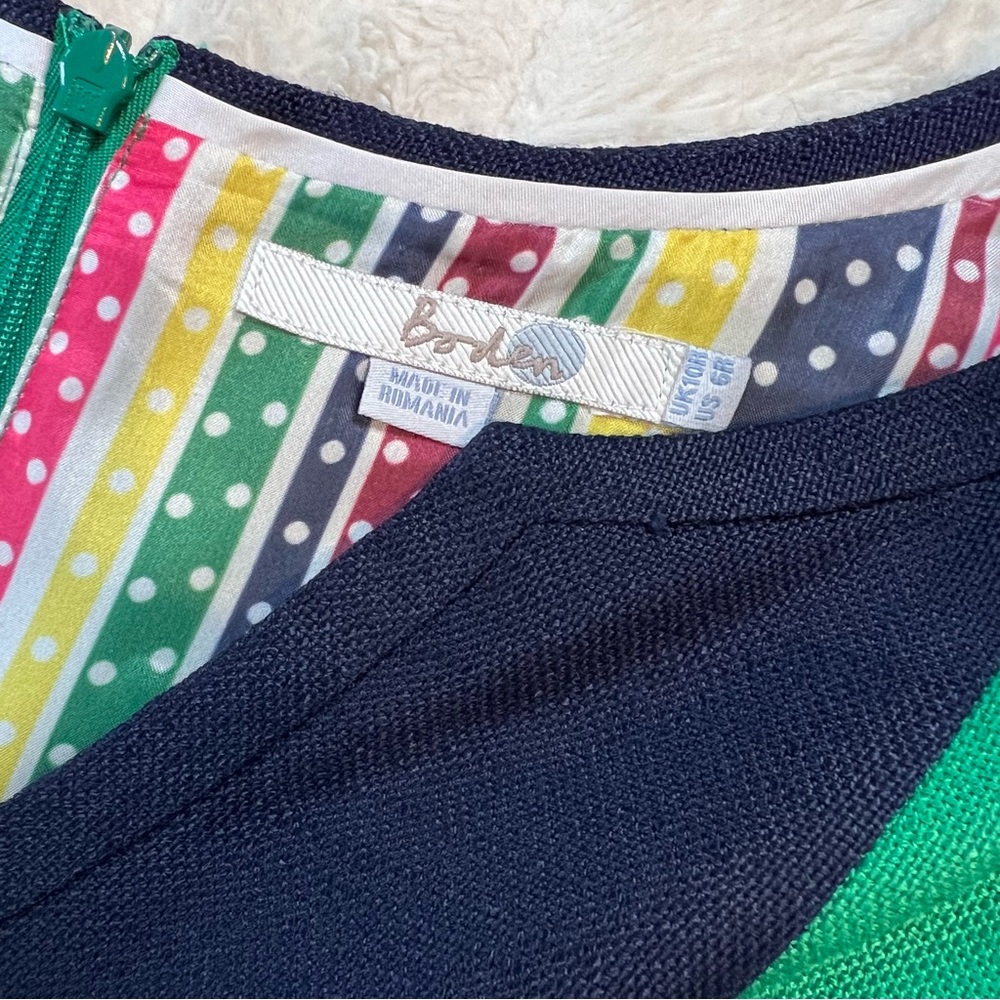 BODEN kelly green navy blue Monica sleeveless a-line dress - Picture 6 of 8